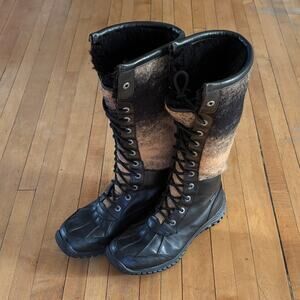 UGG Adirondack Winter Boots Size 8 Black Tan Tall Outdoors Waterproof